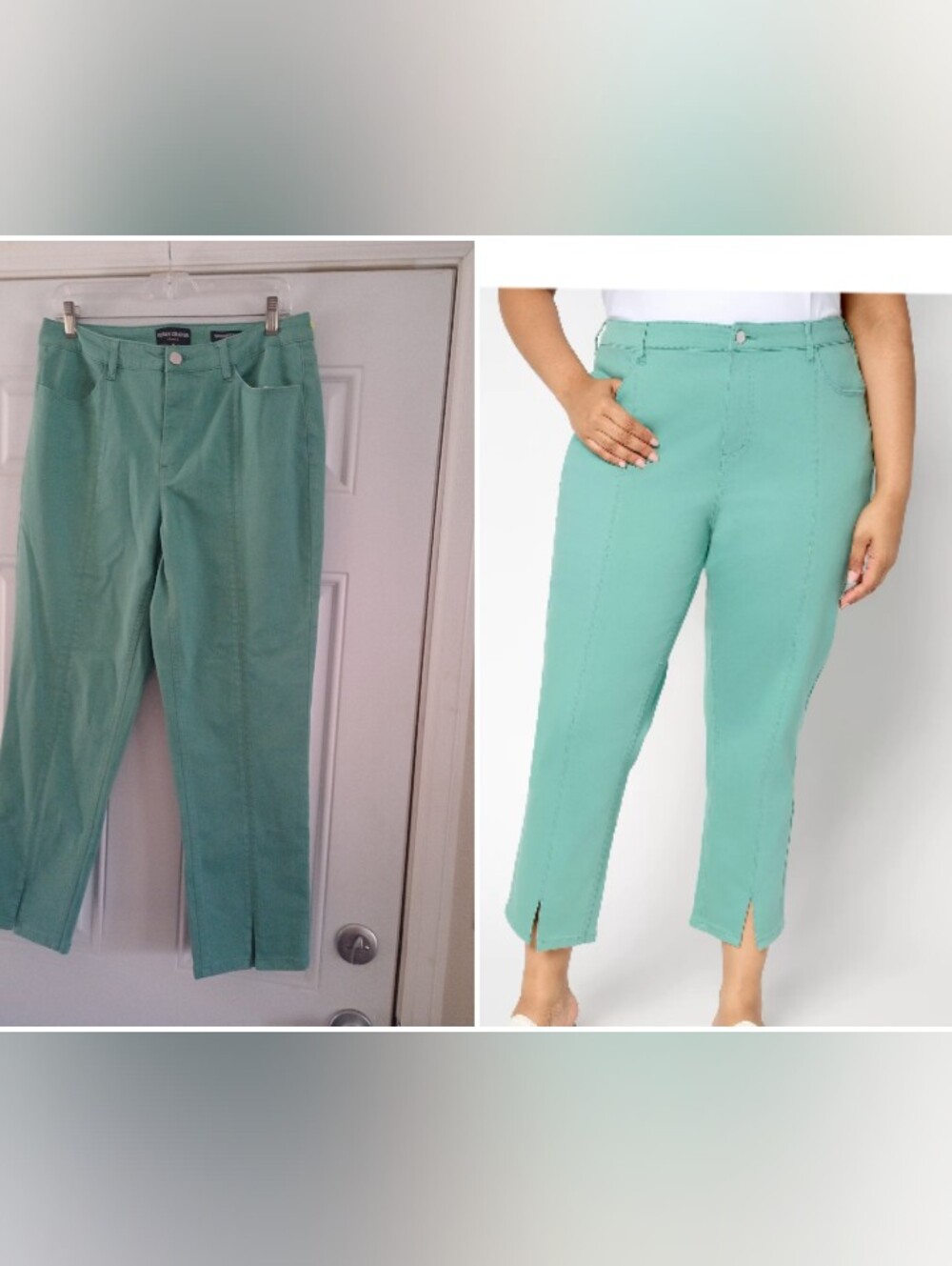 Susan Graver Jeans High Waist Ankle Straight Leg Sage Green 10